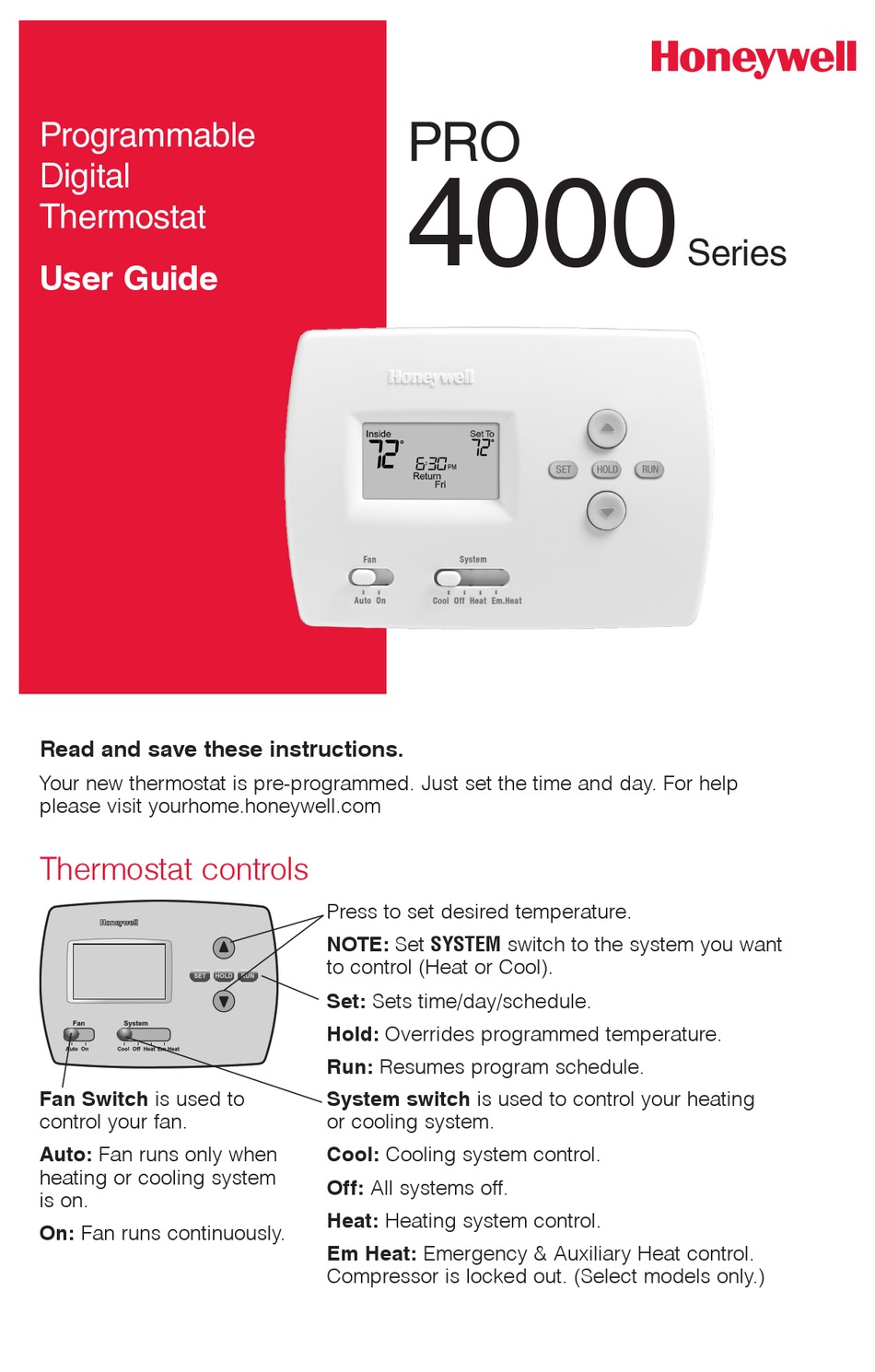 Smart Thermostat Honeywell Pro 4000 Programmable Thermostat - Main Image