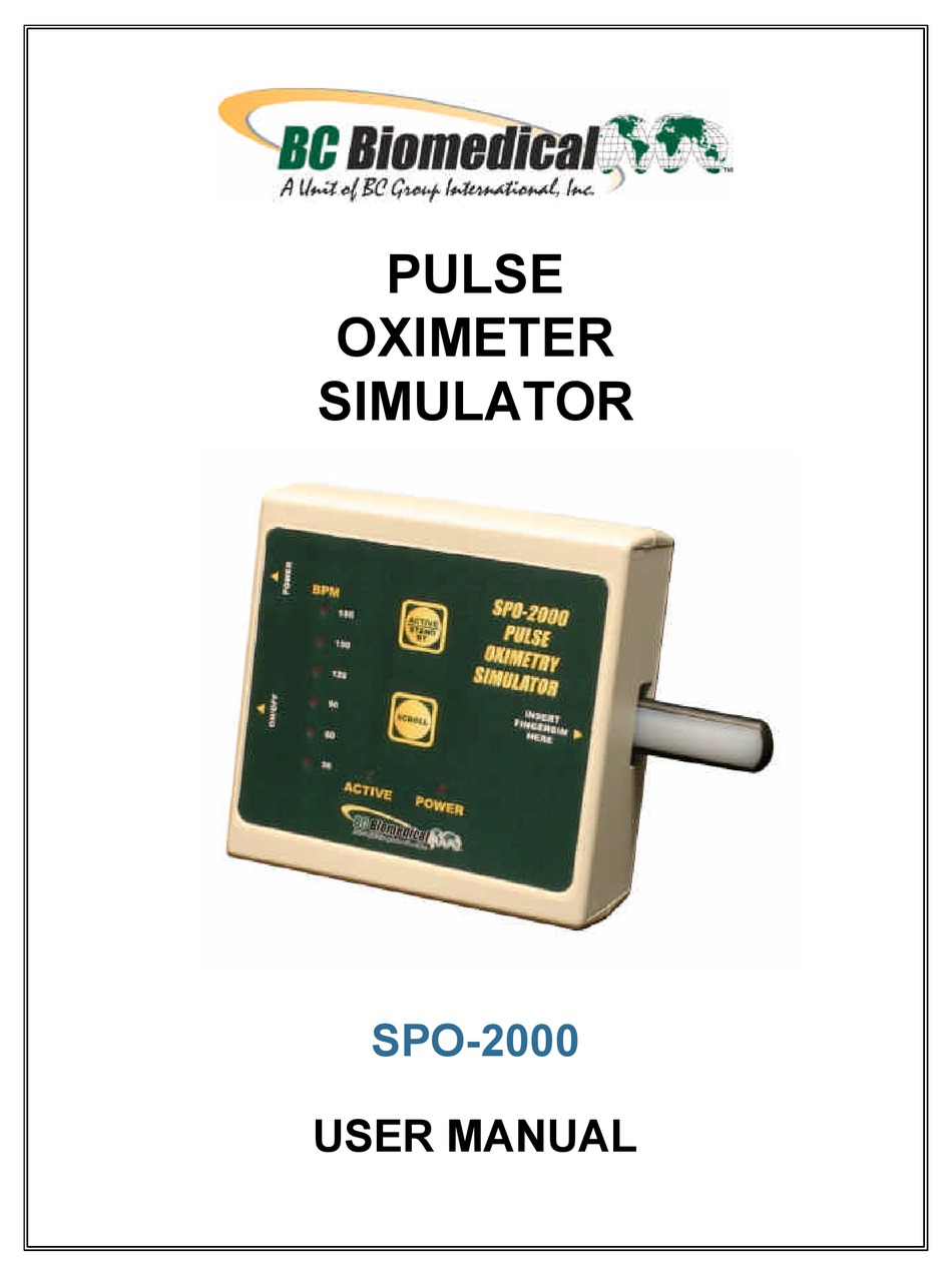 BC BIOMEDICAL SPO2000 USER MANUAL Pdf Download ManualsLib