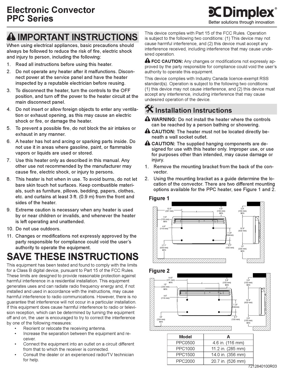 Dimplex Ppc Series Instructions Pdf Download Manualslib