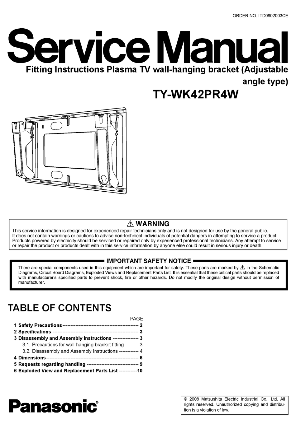 Panasonic Ty Wk42pr4w Fitting Instructions Manual Pdf Download Manualslib