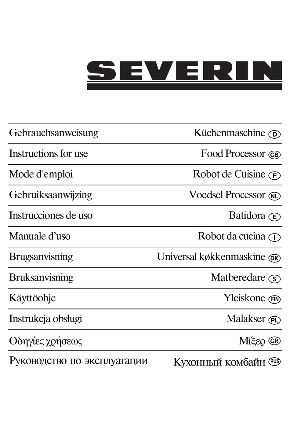 SEVERIN FOOD PROCESSOR INSTRUCTIONS FOR USE MANUAL Pdf Download