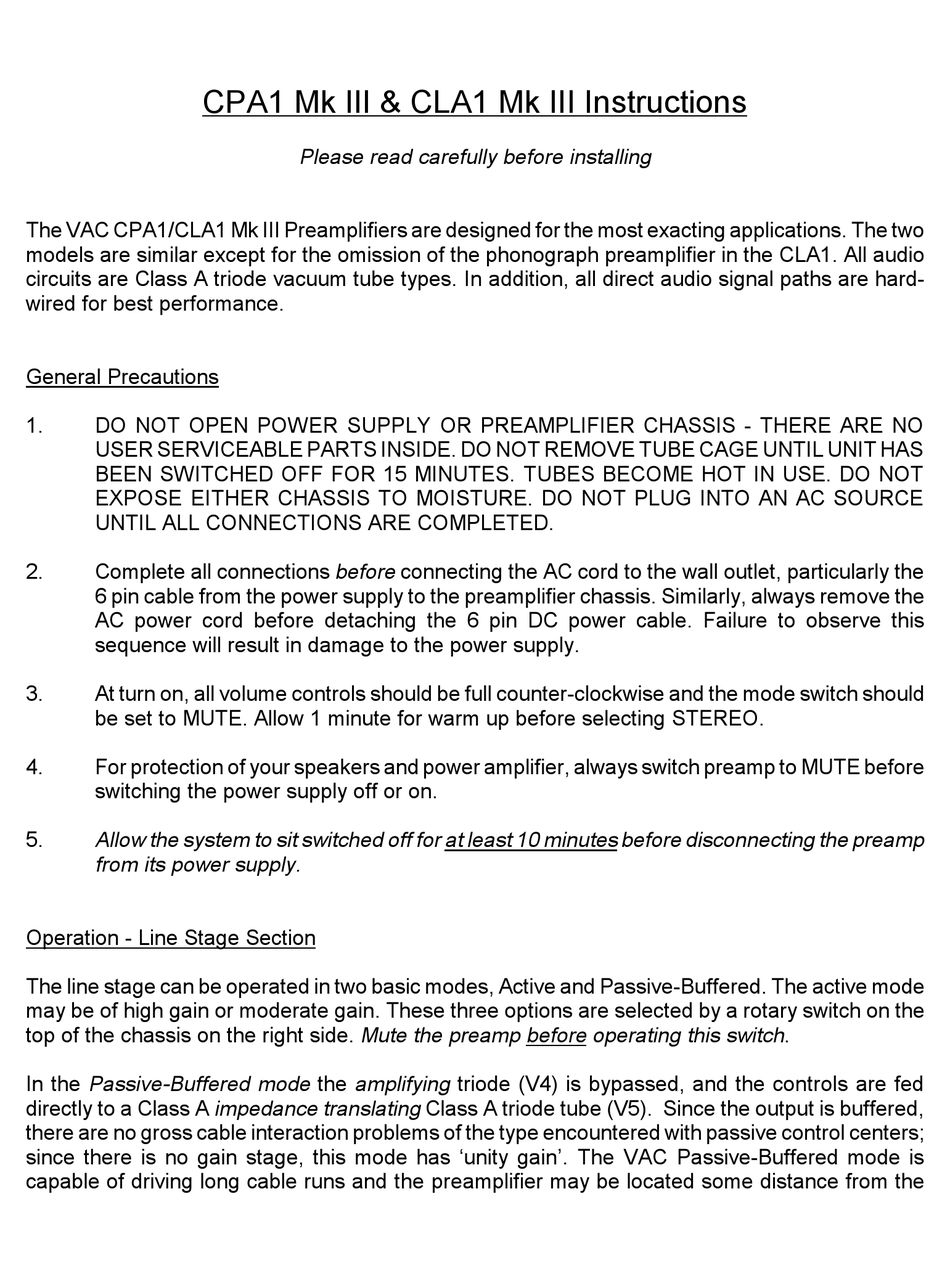 VAC CPA1 MK III INSTRUCTIONS Pdf Download ManualsLib