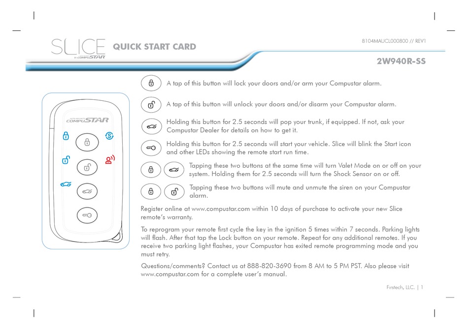 Compustar Slice 2w940r Ss Quick Start Card Pdf Download Manualslib