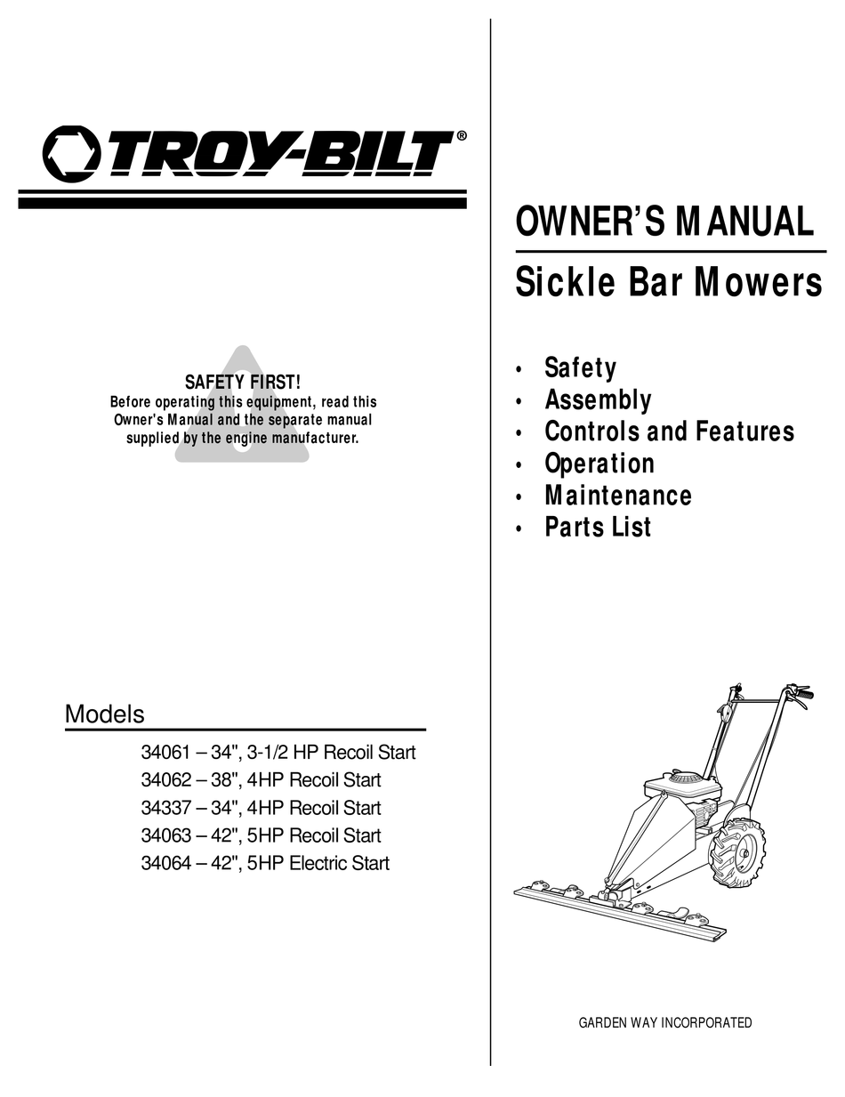 Troy Bilt Sickle Bar Mower Part Repair Manual 1997 on CD 