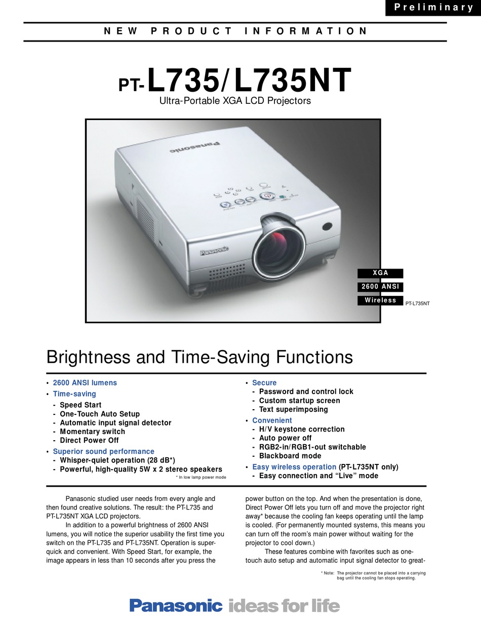 Panasonic Pt L735 L735nt New Model Information Pdf Download Manualslib 