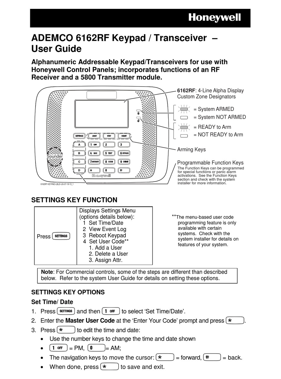 Honeywell Ademco 6162rf User Manual Pdf Download Manualslib