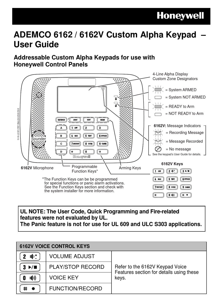 Honeywell Ademco 6162 User Manual Pdf Download Manualslib