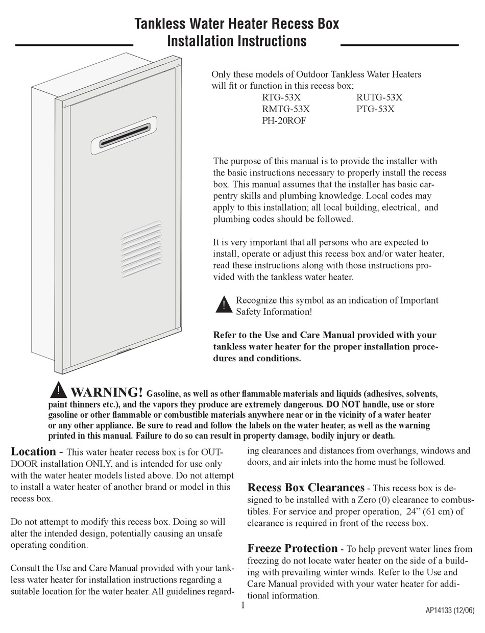 RHEEM RTG-53X INSTALLATION INSTRUCTIONS Pdf Download | ManualsLib