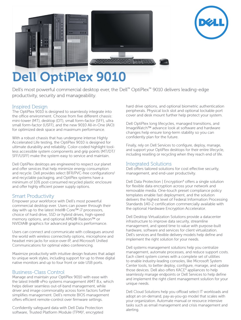 Dell Optiplex 9010 Specifications Pdf Download Manualslib