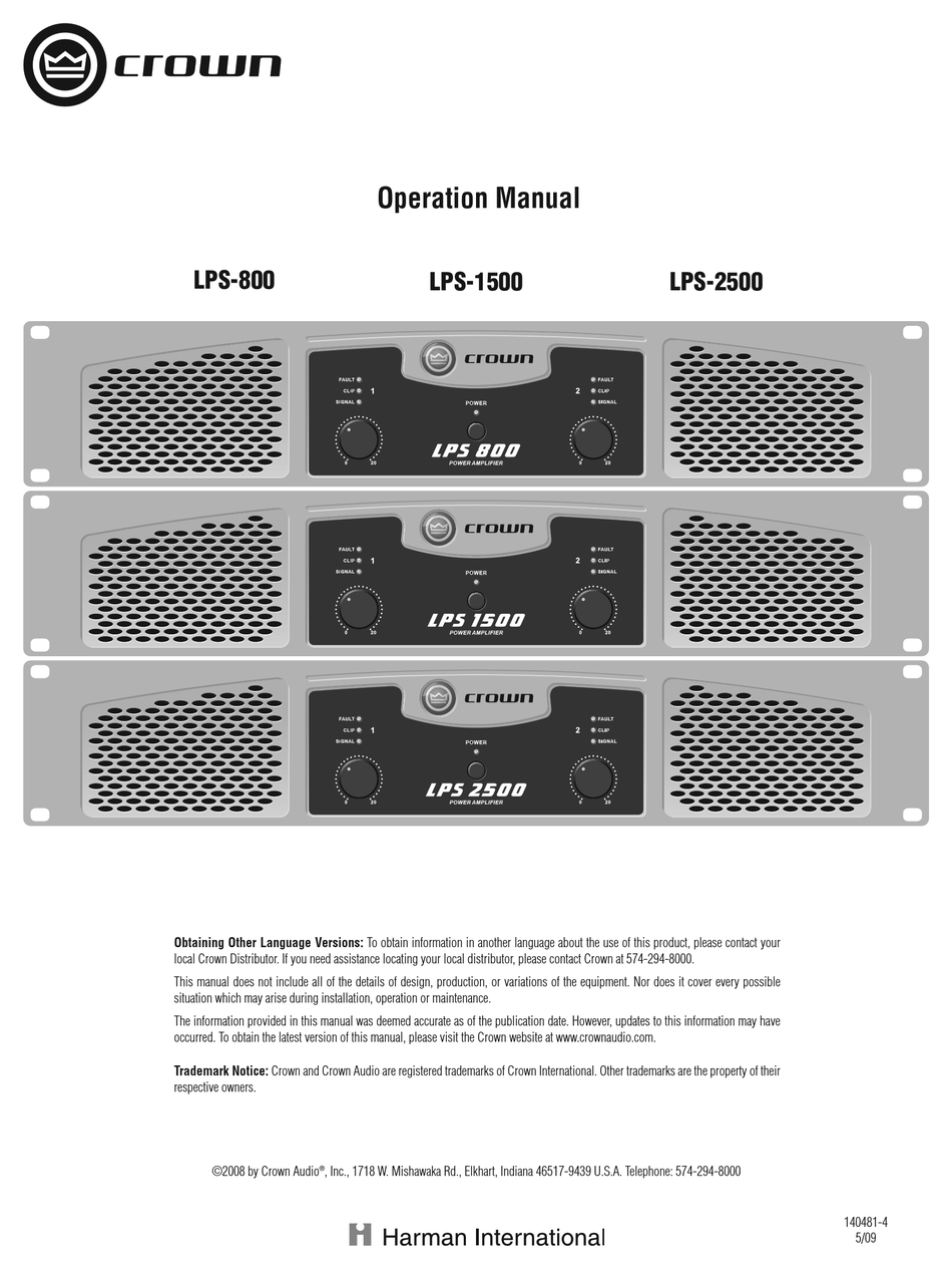 Crown LPS 1500 инструкция. Crown LPS 2500. Crown LPS 1500 схема. Tony h-142-LPS instruction manual.