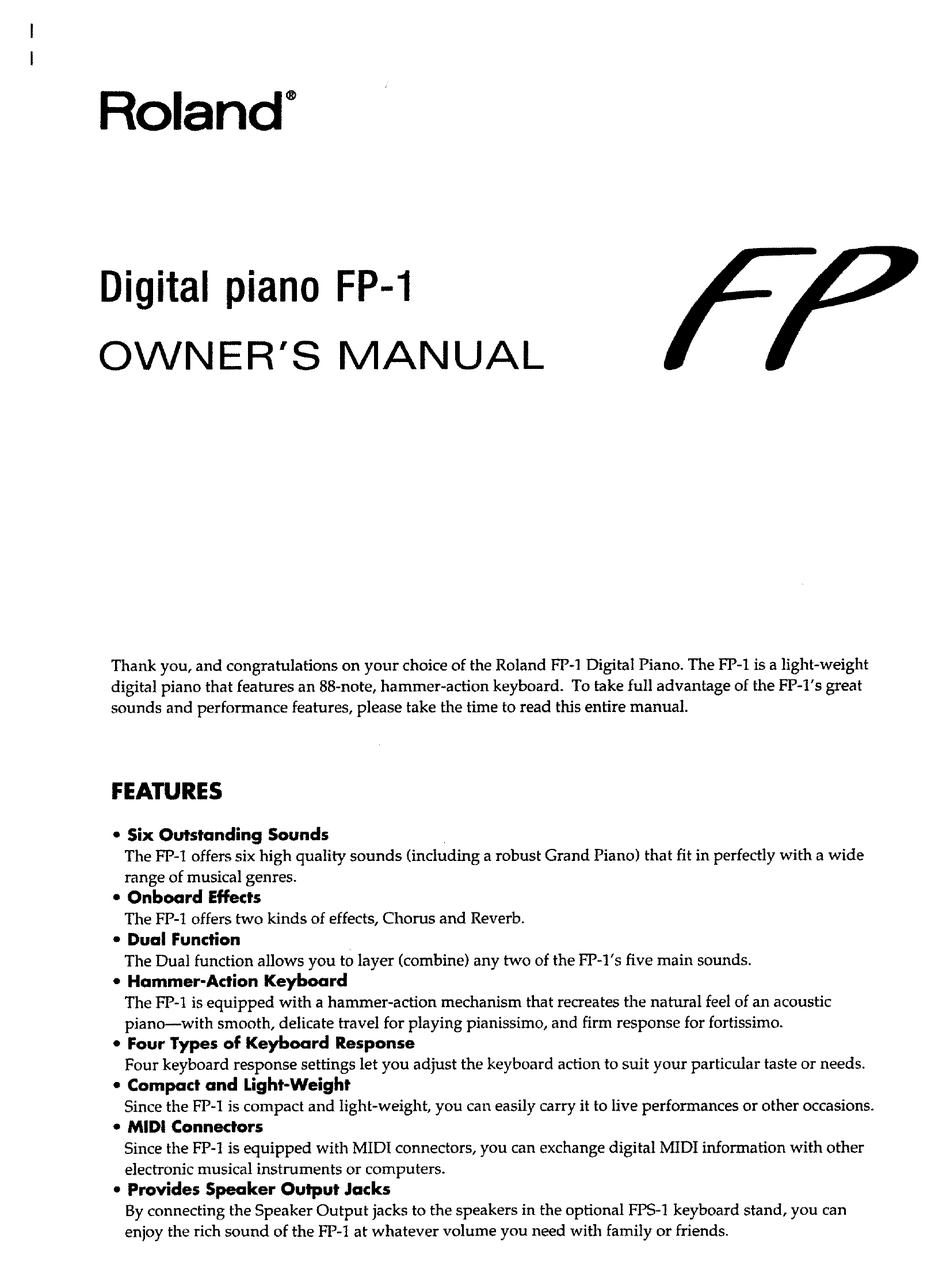 Roland Fp 1 Owner S Manual Pdf Download Manualslib