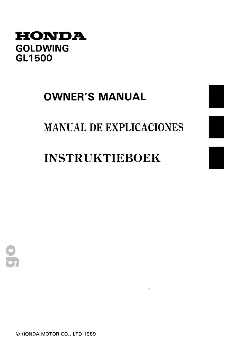 New Owners Manual 1990 GL1500 Goldwing OEM Honda Operators Book        #L01 