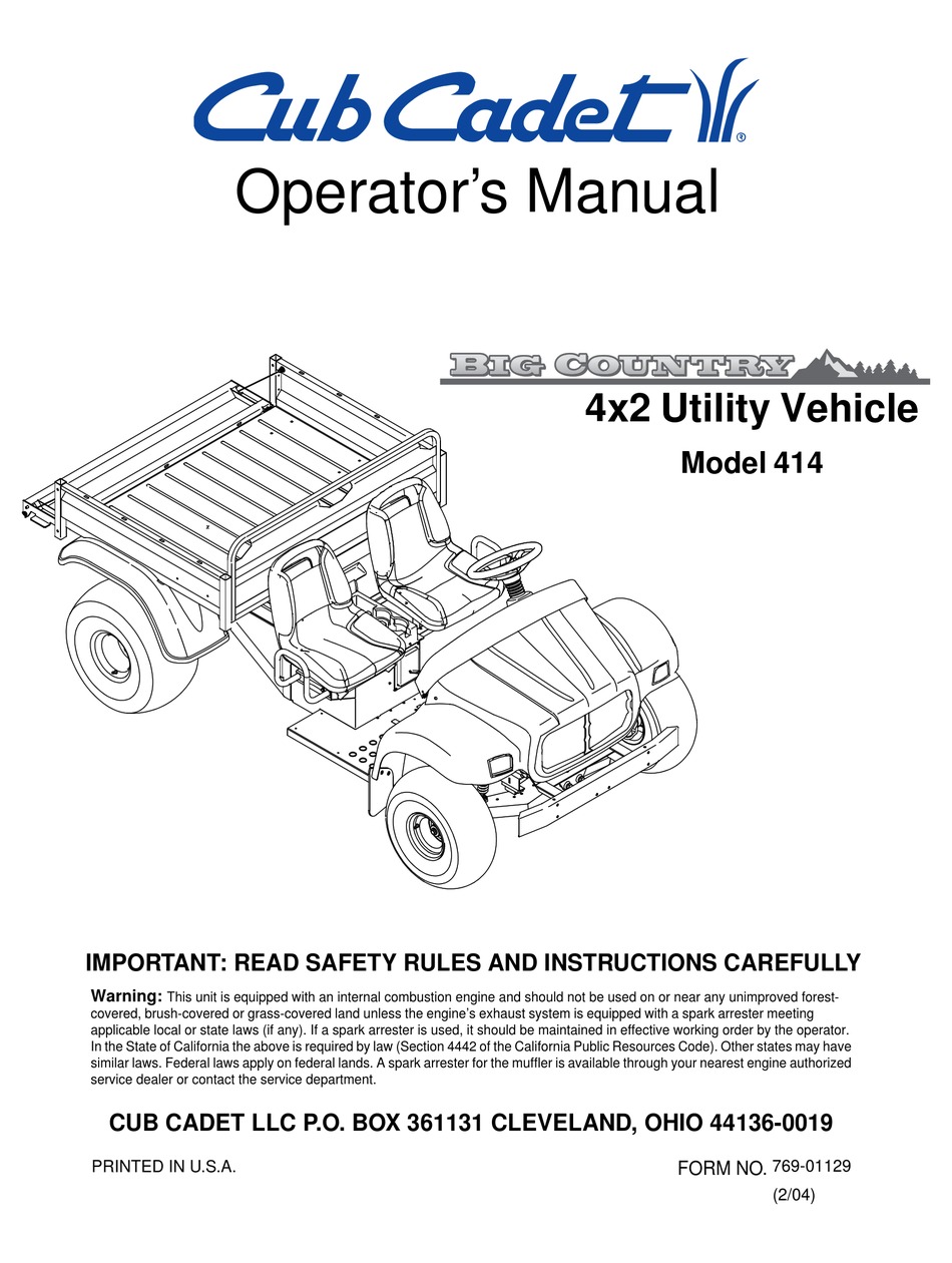 CUB CADET 414 OPERATOR'S MANUAL Pdf Download | ManualsLib