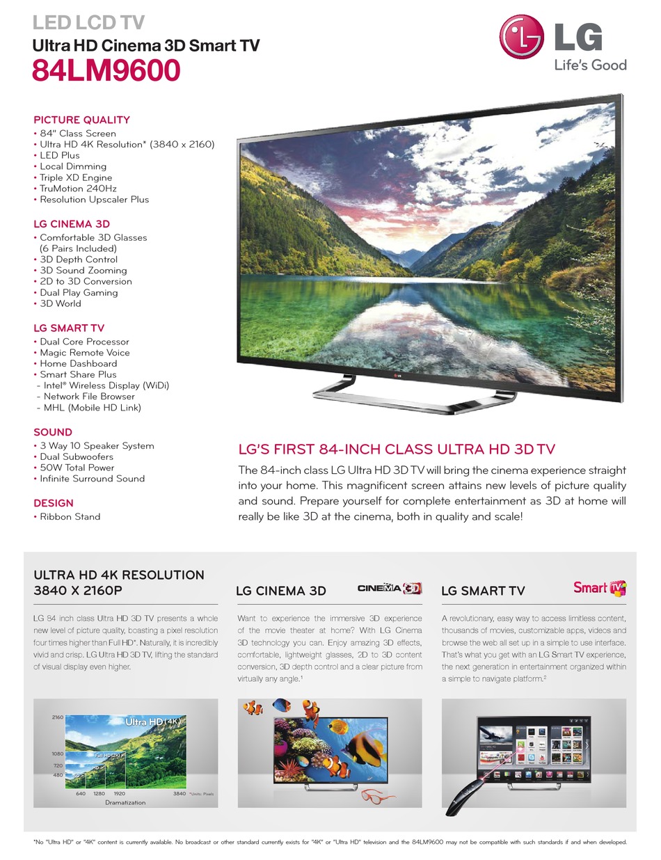 LG 84LM9600: 84 Class (83.9 Diagonal) 2160p Smart 3D Ultra HD 4K TV