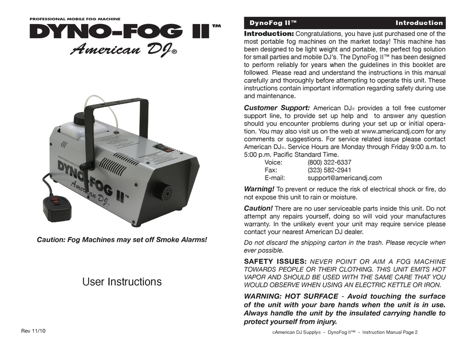American Dj Dyno Fog Ii User Instructions Pdf Download Manualslib