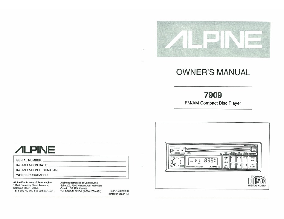 Alpine 7909 Owner S Manual Pdf Download Manualslib