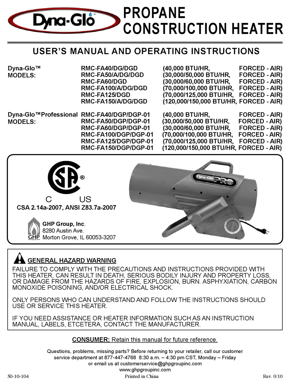 Dyna glo pro clearance parts