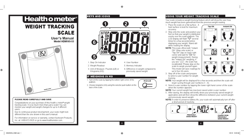 HEALTH O METER HDM165-53 USER MANUAL Pdf Download | ManualsLib