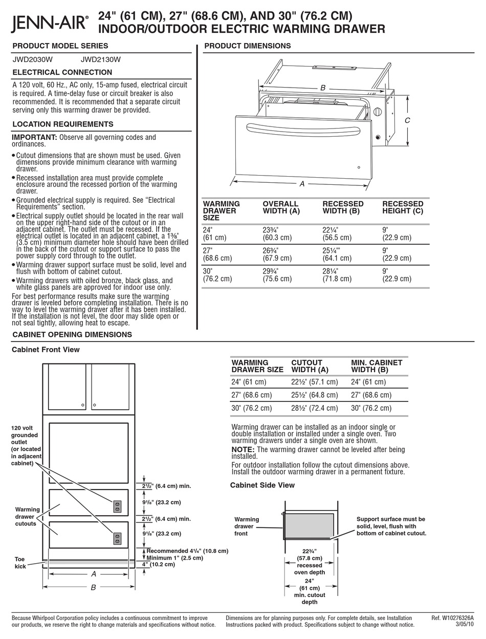 JENN-AIR JWD2030W PRODUCT DIMENSIONS Pdf Download | ManualsLib