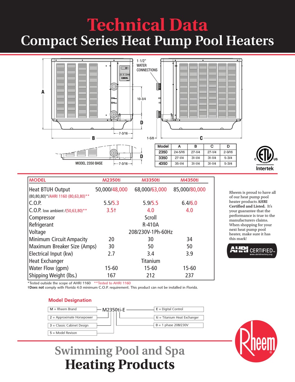 RHEEM COMPACT HEAT PUMP TECHNICAL DATA Pdf Download ManualsLib