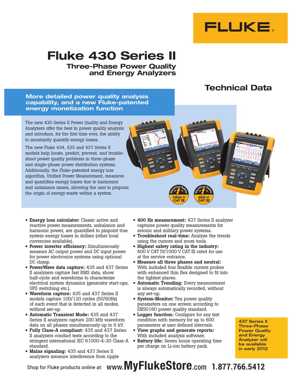 Fluke 435 Ii Technical Data Manual Pdf Download Manualslib