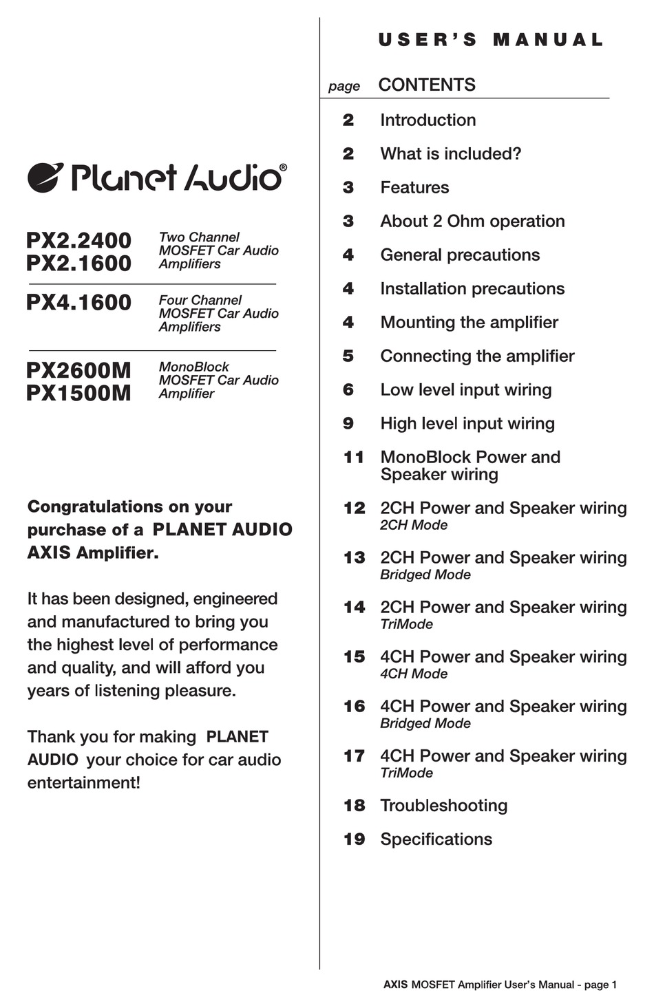 Planet Audio PX2.2400 2 Channel Mosfet Power Amplifier Planet Audio PX2.2400 2 Channel Mosfet Power Amplifier
