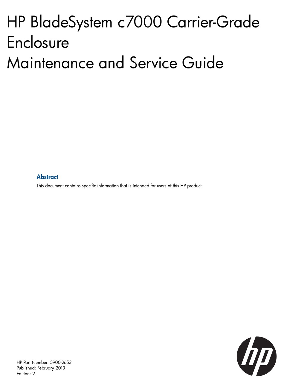 HP BLADESYSTEM C7000 MAINTENANCE AND SERVICE MANUAL Pdf Download