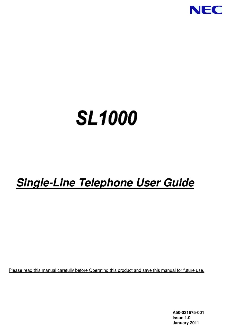 Nec Sl1000 User Manual Pdf Download Manualslib