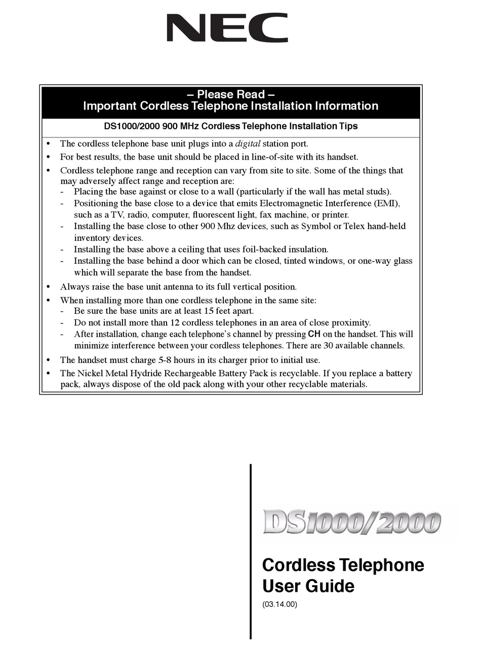 NEC DS1000 USER MANUAL Pdf Download ManualsLib