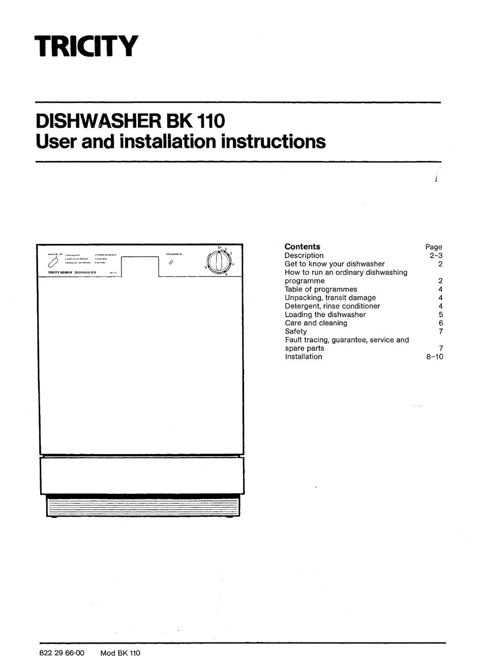 Tricity bendix hot sale dishwasher