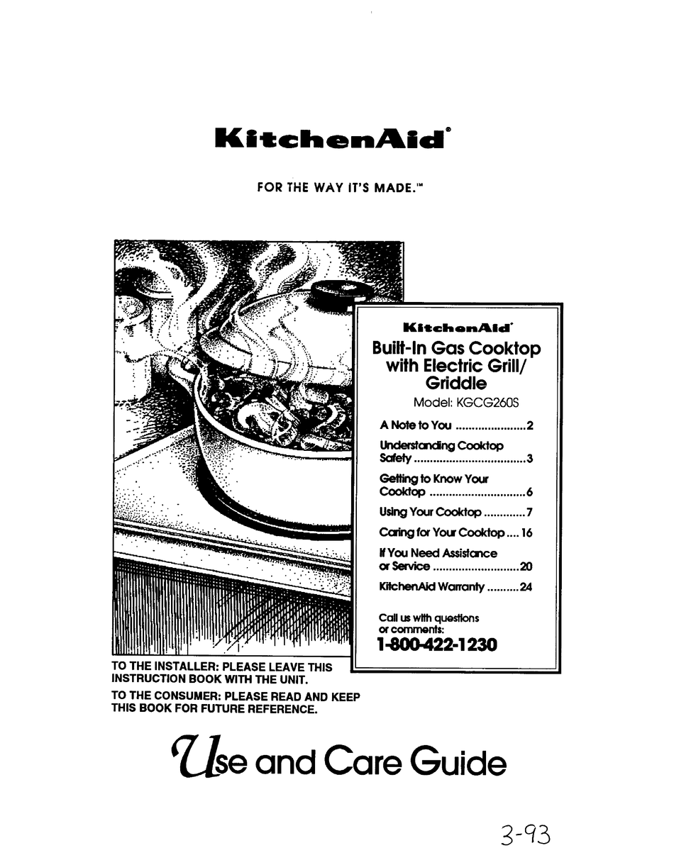 KITCHENAID KGCG260S USE AND CARE MANUAL Pdf Download