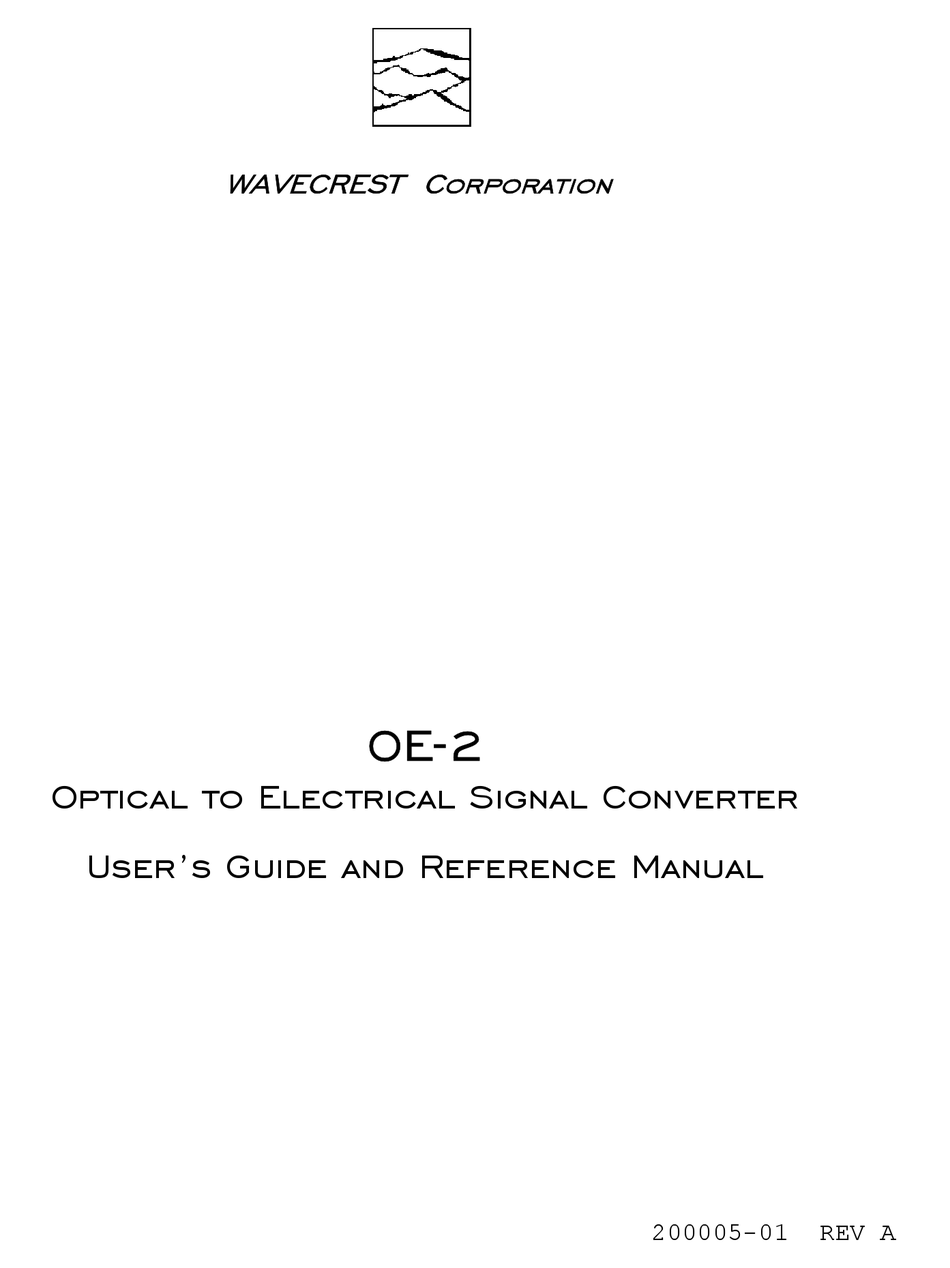WAVECREST OE2 USER MANUAL AND REFERENCE MANUAL Pdf Download ManualsLib