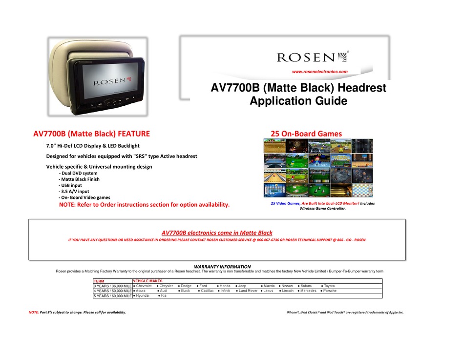 ROSEN AV7700B HEADREST APPLICATION MANUAL Pdf Download ManualsLib