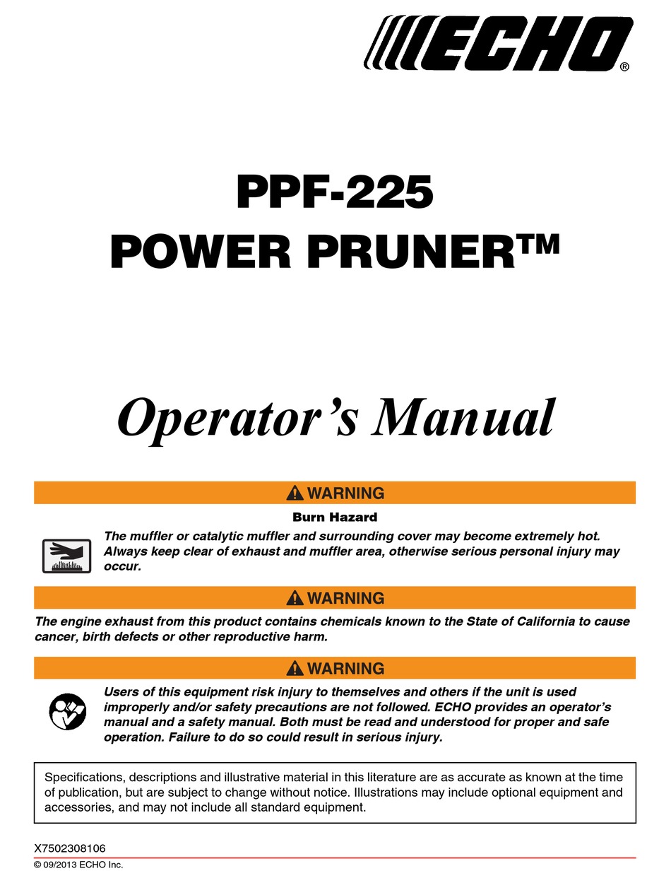 ECHO POWER PRUNER PPF225 OPERATOR'S MANUAL Pdf Download ManualsLib