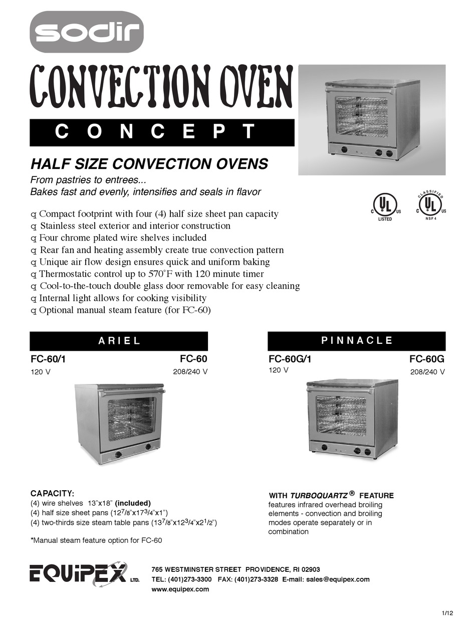 Equipex FC-33/1 Quarter-Size Countertop Convection Oven, 120v