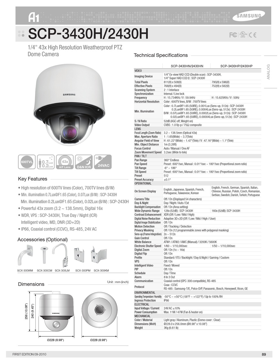 Samsung Techwin SCP-3430H Data Sheet