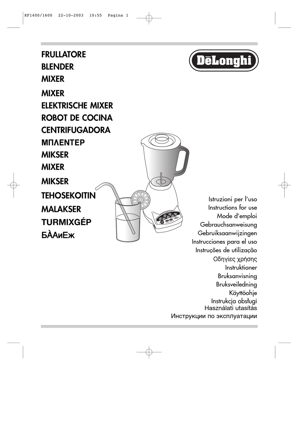 DELONGHI KF1400 INSTRUCTIONS FOR USE MANUAL Pdf Download ManualsLib