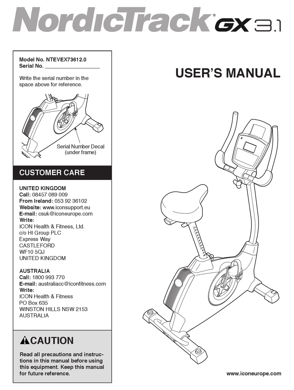 NORDICTRACK NTEVEX73612.0 USER MANUAL Pdf Download | ManualsLib