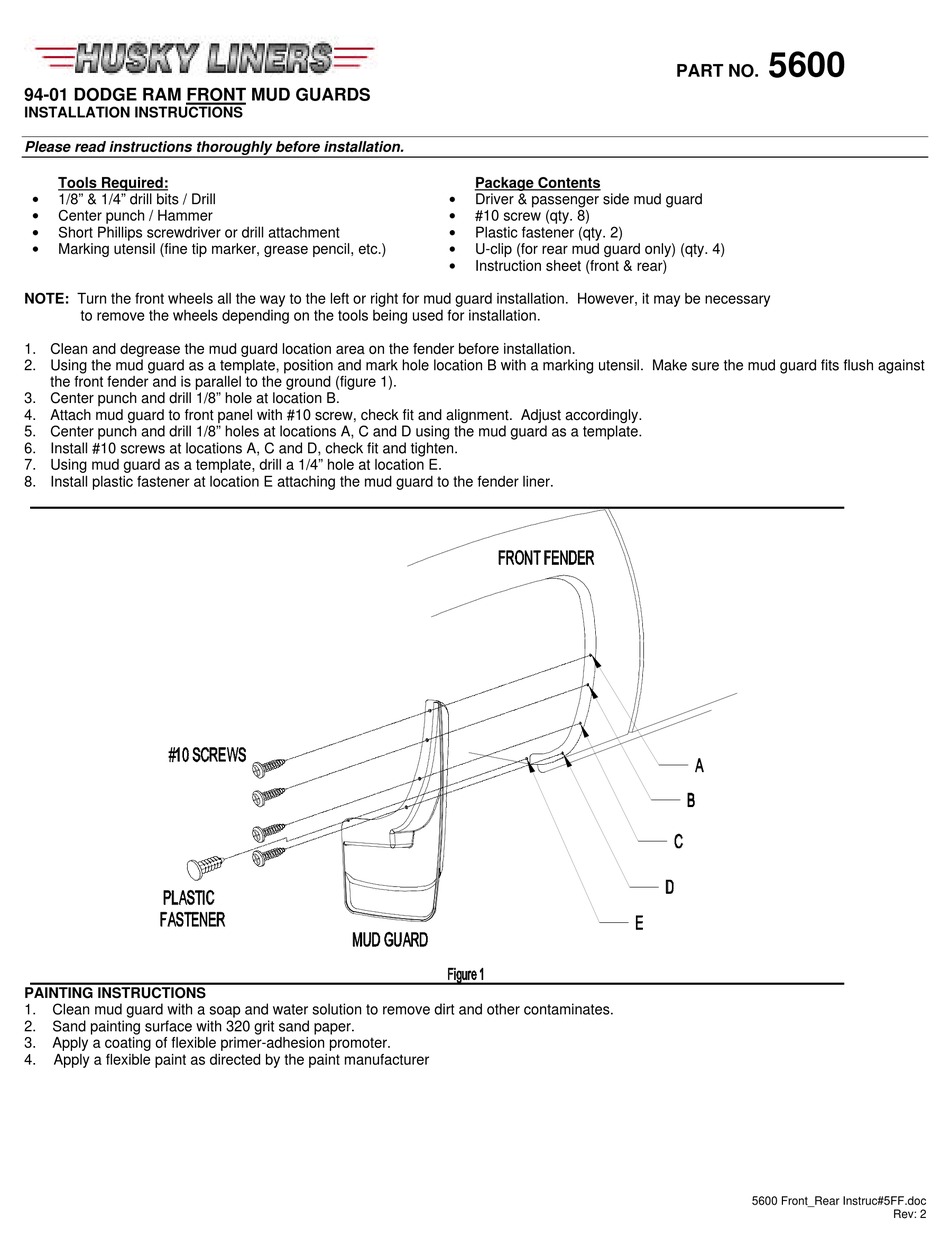 HUSKY LINERS 5600 INSTALLATION INSTRUCTIONS Pdf Download ManualsLib
