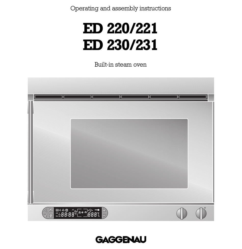 GAGGENAU ED 220/221 OPERATING AND ASSEMBLY INSTRUCTIONS MANUAL Pdf