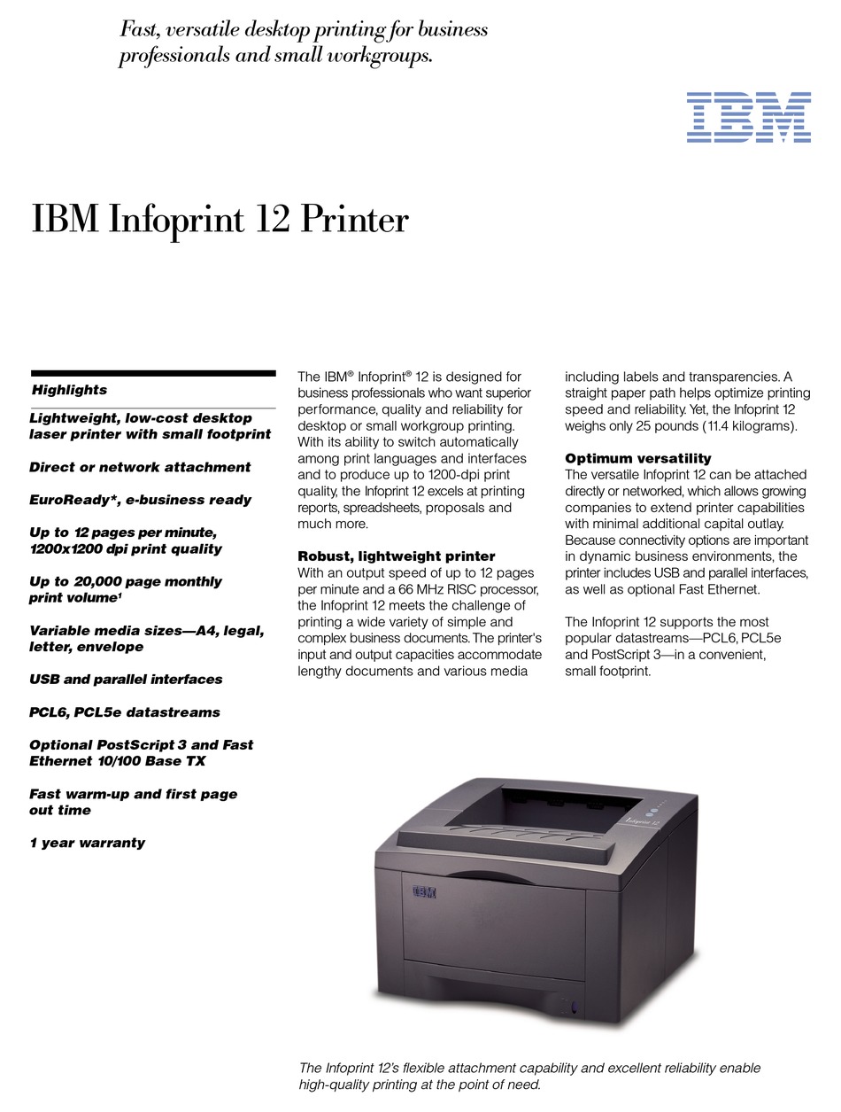 IBM INFOPRINT 12 SPECFICATIONS Pdf Download ManualsLib