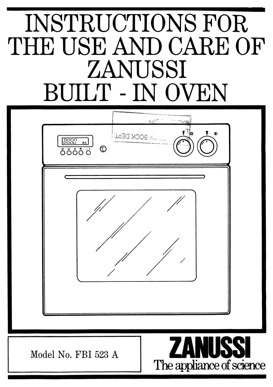ZANUSSI FBI 523 A INSTRUCTIONS FOR THE USE AND CARE Pdf Download