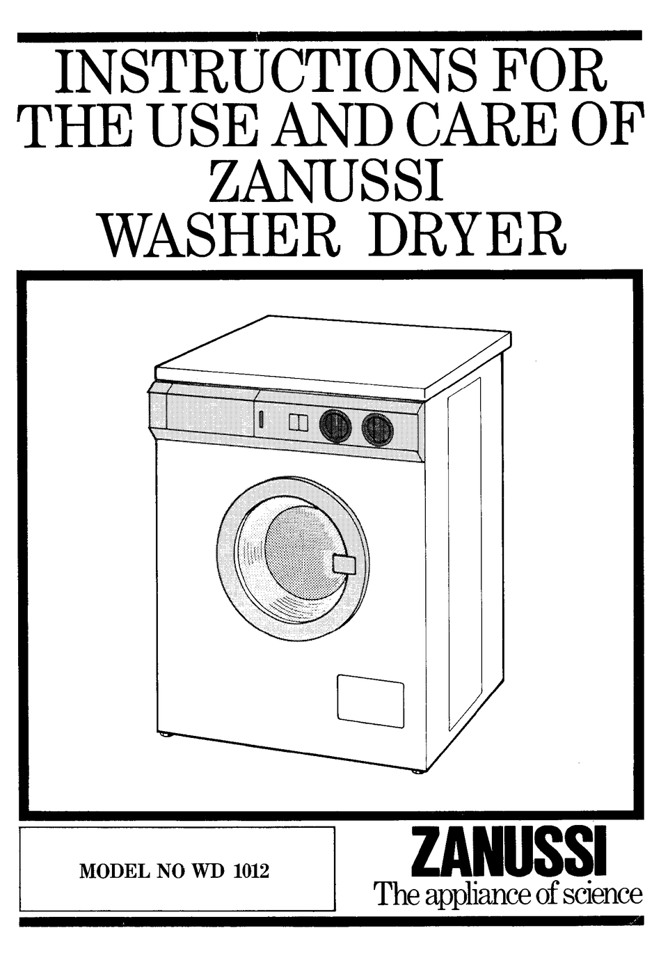 ZANUSSI WD 1012 INSTRUCTIONS FOR THE USE AND CARE Pdf Download ManualsLib