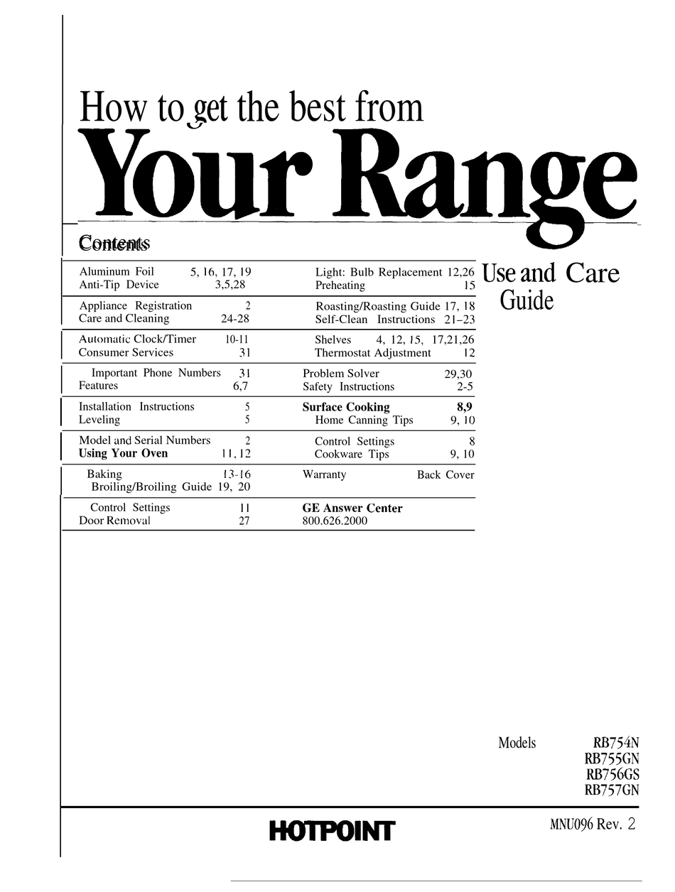 hotpoint oven troubleshooting manual