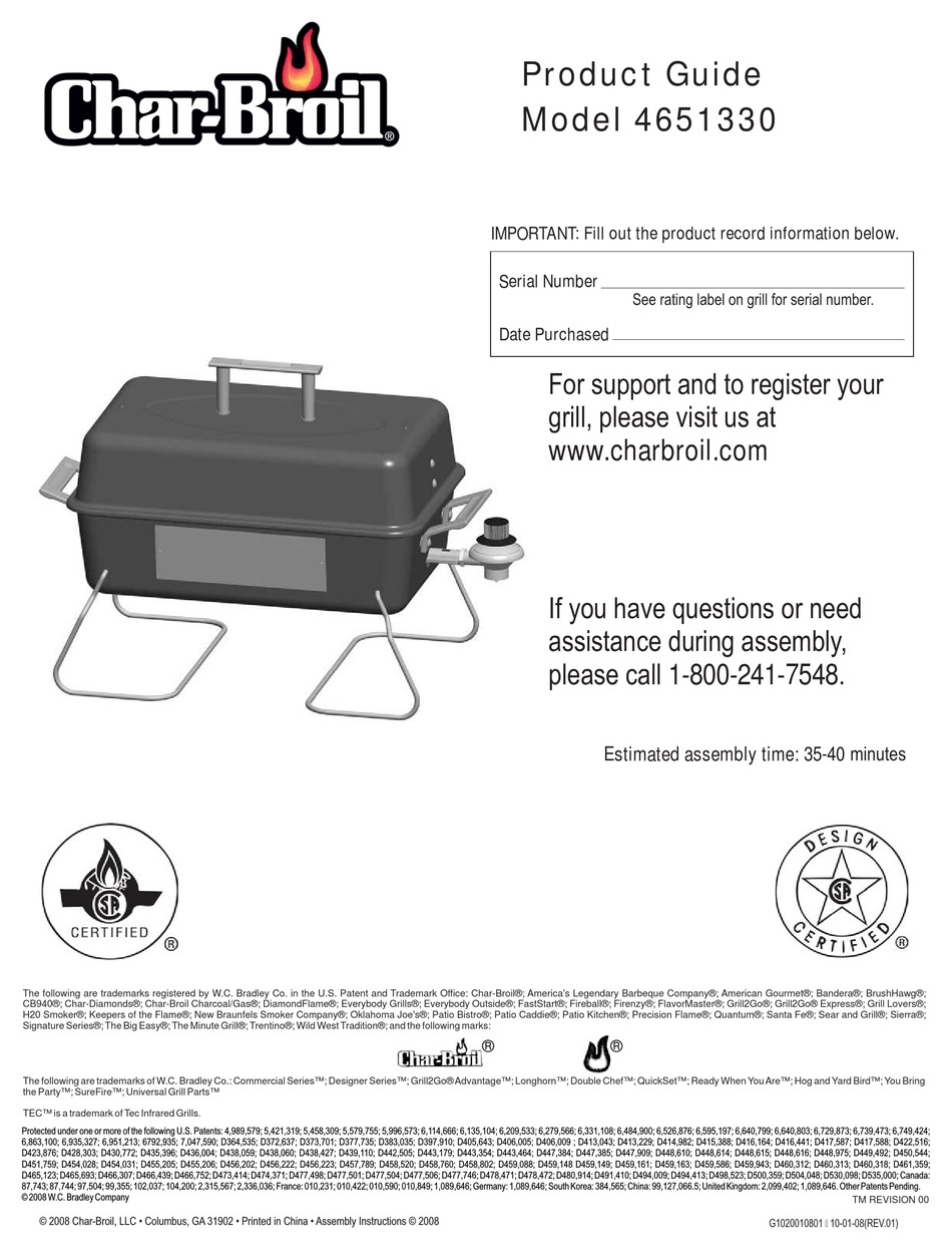 Parts List Parts Diagram Char Broil 4651330 Product Manual