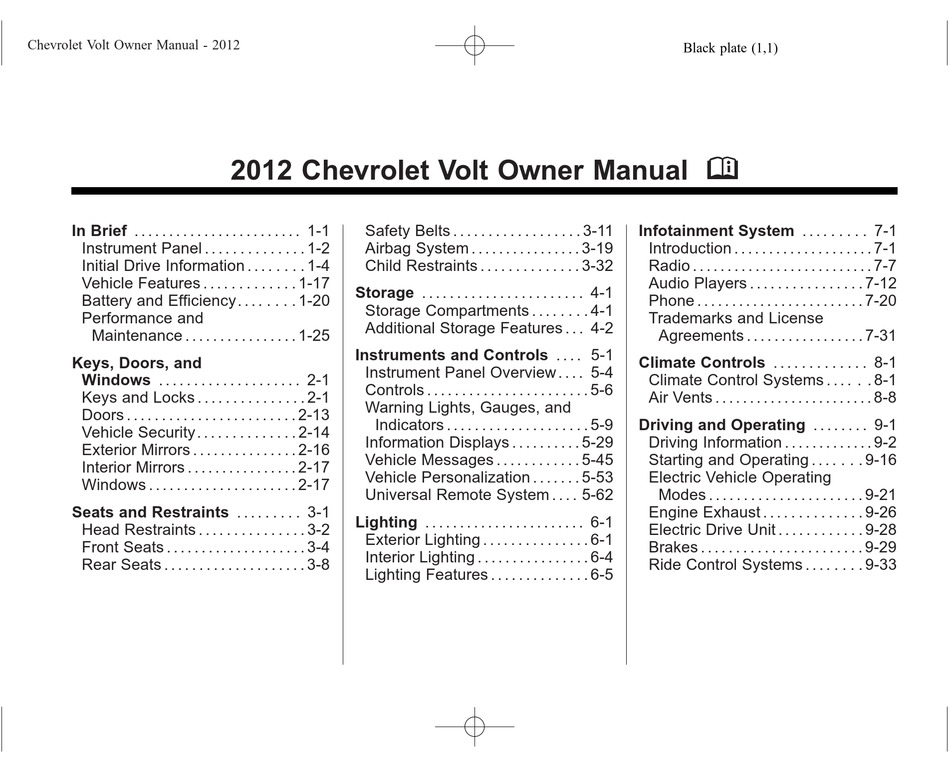 2012 CHEVROLET VOLT OWNERS MANUAL W/CASE ORIGINAL KIT HATCHBACK OWNER GUIDE 12