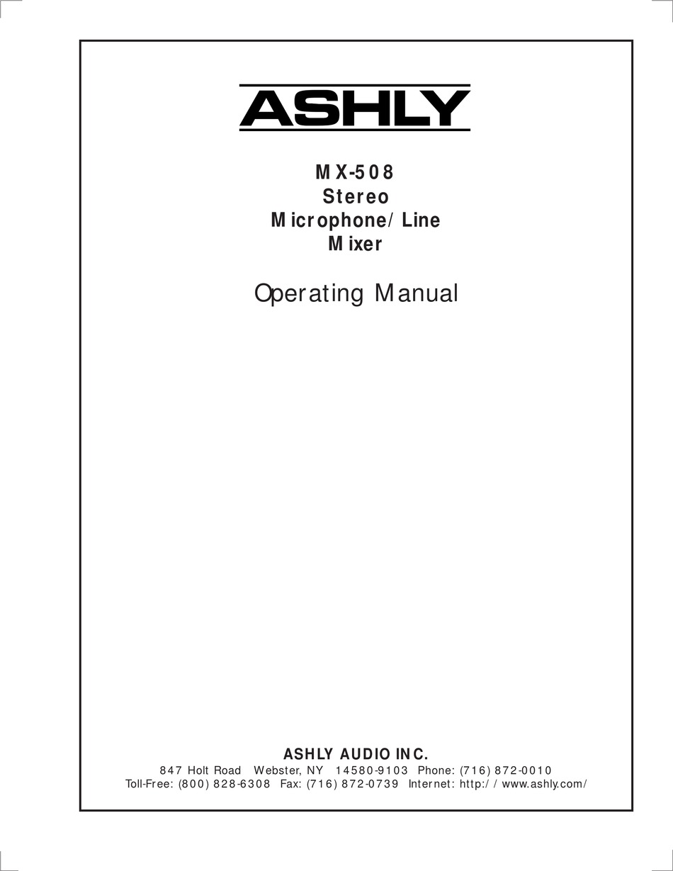 ASHLY MX508 OPERATING MANUAL Pdf Download ManualsLib