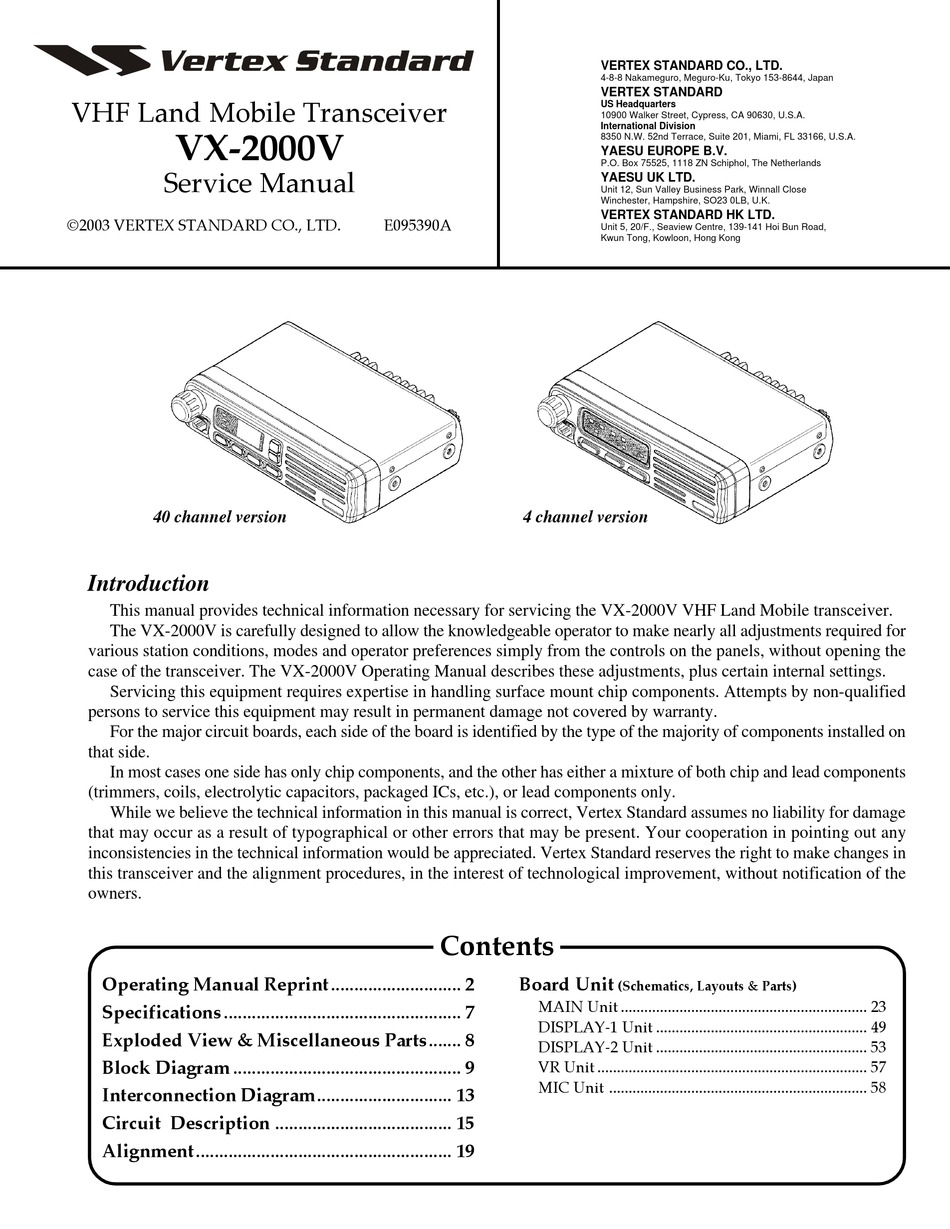 Vertex Standard Vx 00v Service Manual Pdf Download Manualslib