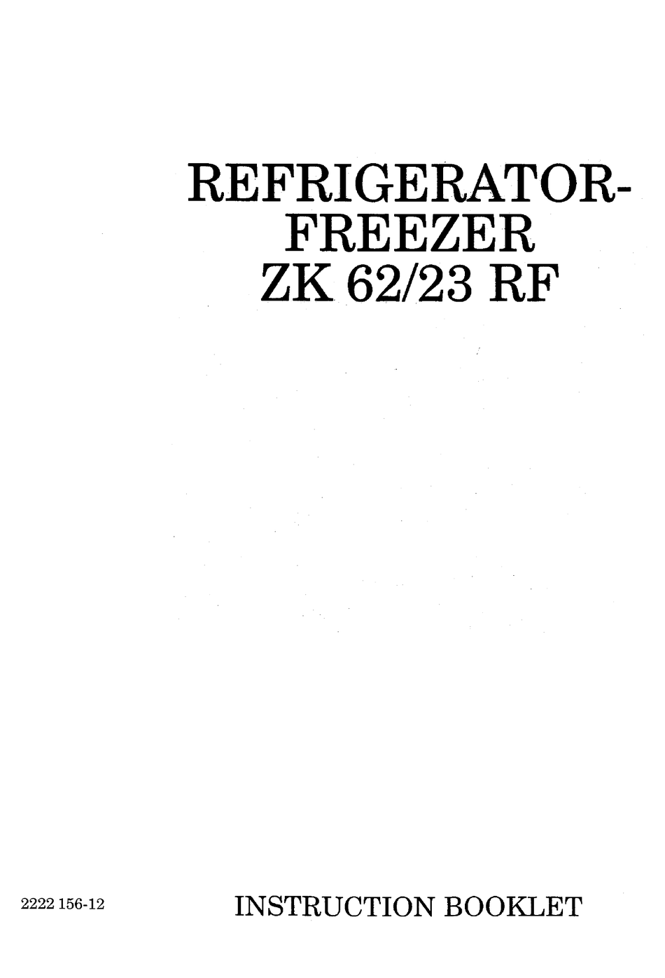 ZANUSSI ZK 62/23 RF INSTRUCTION BOOKLET Pdf Download ManualsLib