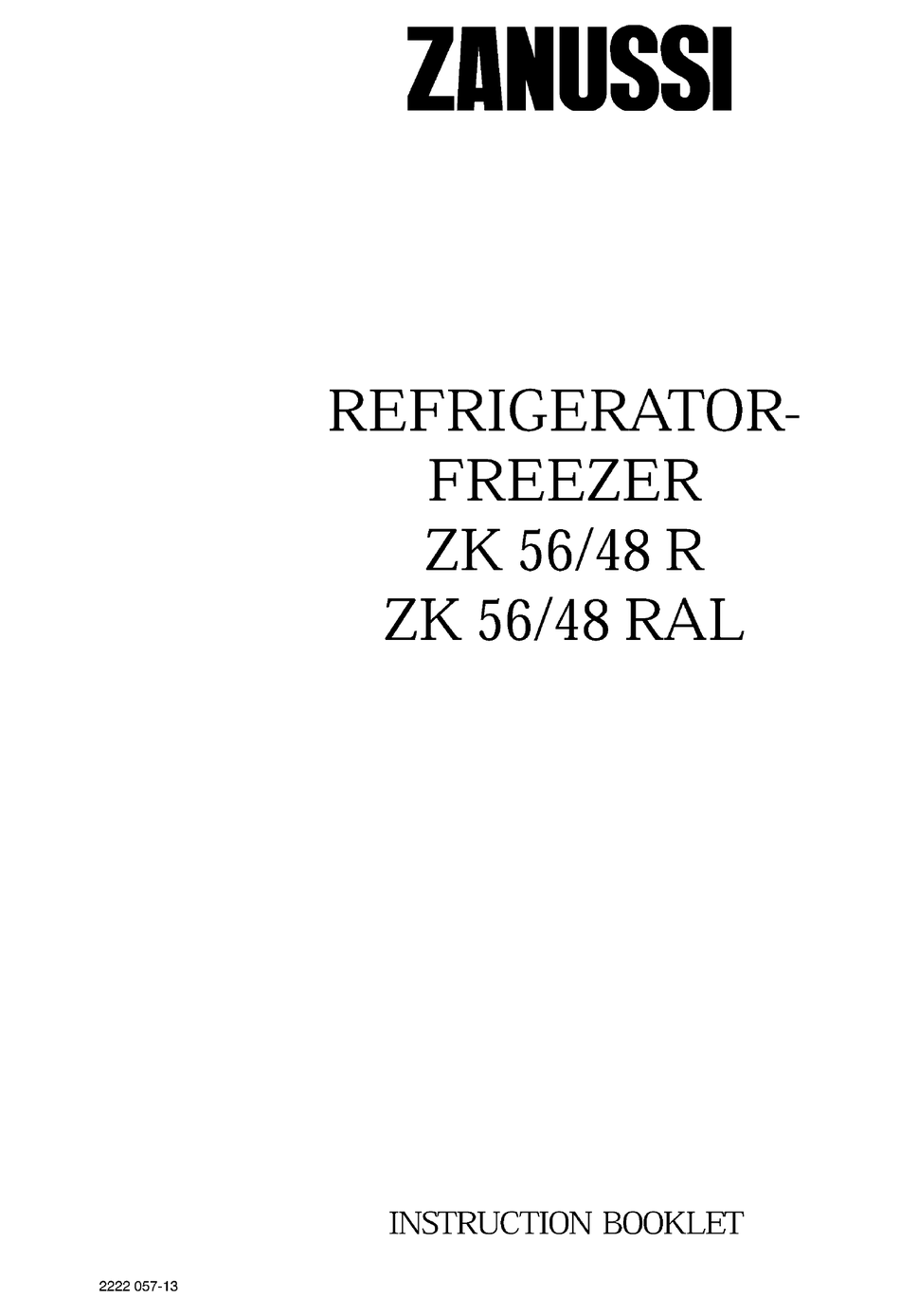 ZANUSSI ZK 56/48 R INSTRUCTION BOOKLET Pdf Download ManualsLib